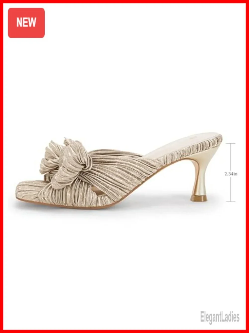 Womens Pleated Bow Kitten Heel Sandals Square Toe Slip On Dress Shoes